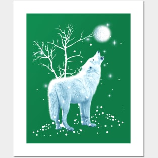 White Wolf Winter Moon Posters and Art